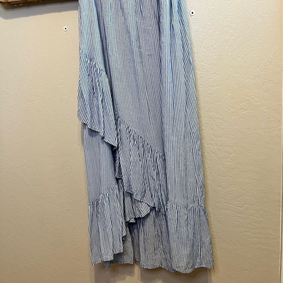 SANS SOUCI High Low Ruffled off shoulder Maxi Dress Blue White Stripe m - Picture 4 of 9